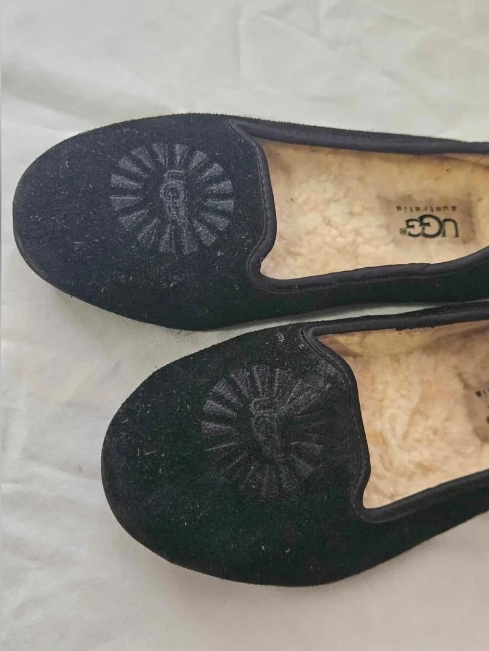 UGG Black Suede Shearling-Lined Slip-On Girls Loafers Size 13